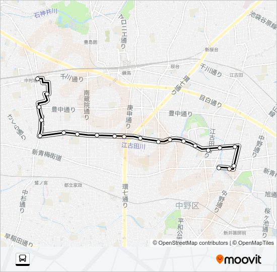 丸山〜学田橋〜中村橋 Bus Line Map