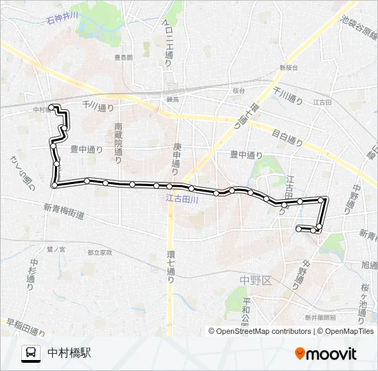 丸山〜学田橋〜中村橋 Bus Line Map