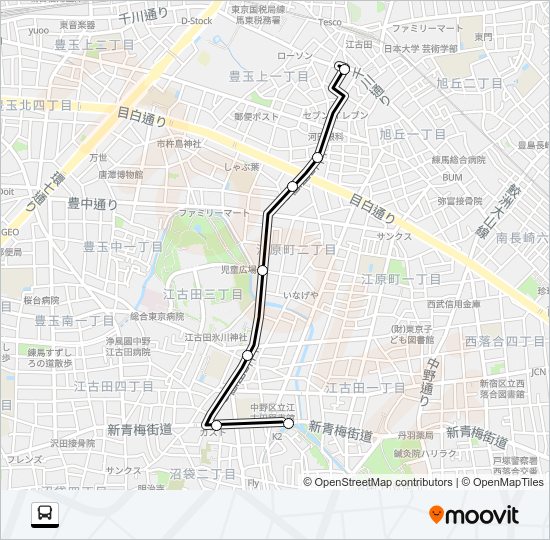 丸山営業所〜江古田駅 Bus Line Map