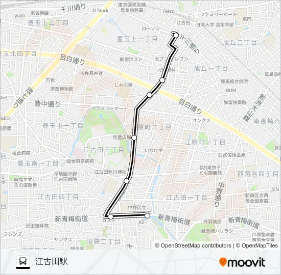 丸山営業所〜江古田駅 Bus Line Map
