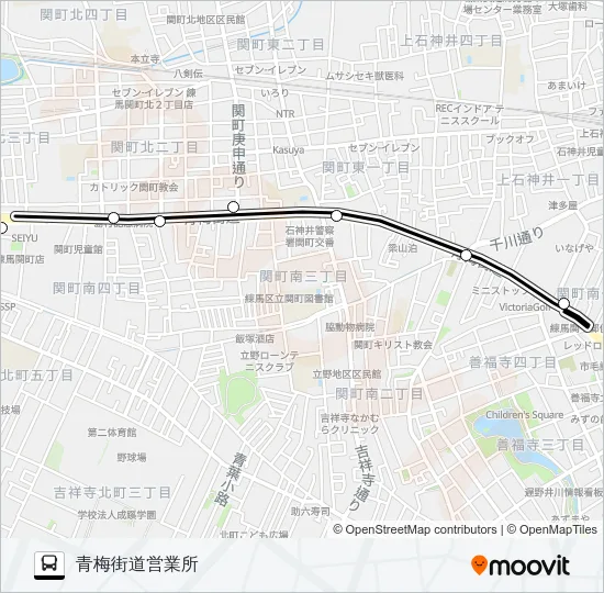 北裏〜青梅街道（営） バスの路線図