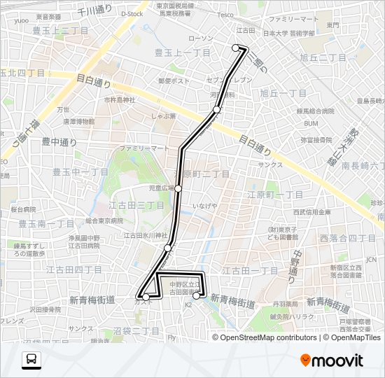 江古田駅〜丸山営業所 Bus Line Map