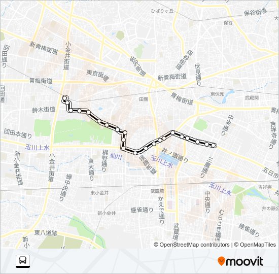 花小金井駅南口〜車庫 Bus Line Map