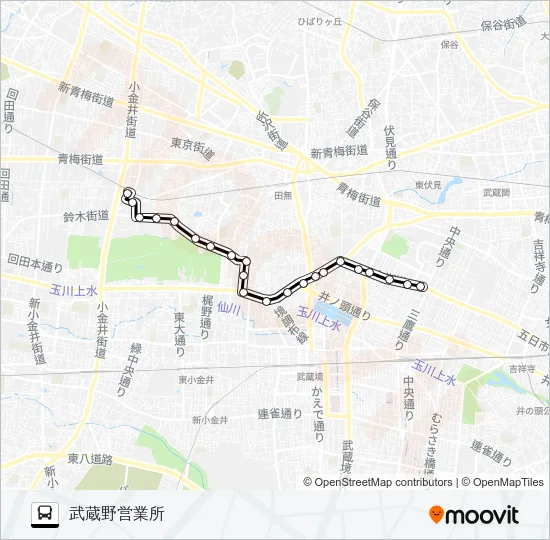 花小金井駅南口〜車庫 Bus Line Map