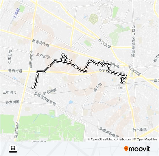迂回　花小金井〜田無 Bus Line Map