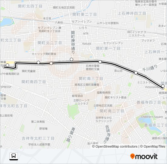 青梅街道（営）〜北裏 Bus Line Map