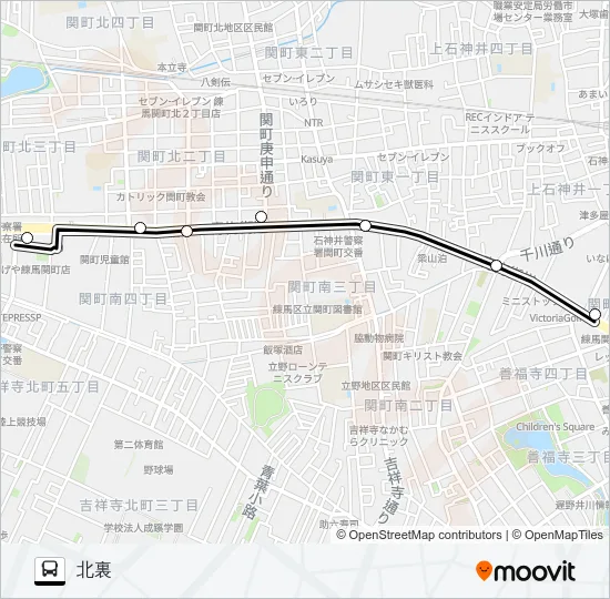 青梅街道（営）〜北裏 バスの路線図