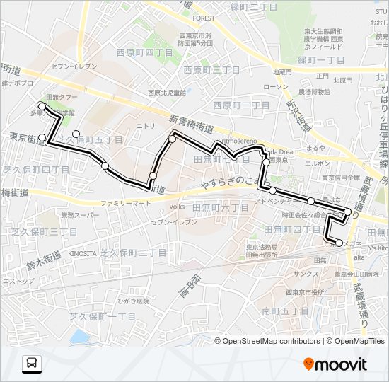 ＮＩ六都〜田無駅　北 Bus Line Map
