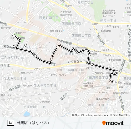 ＮＩ六都〜田無駅　北 Bus Line Map