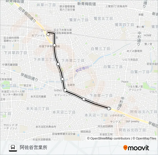 下井草駅〜営業所（深） Bus Line Map