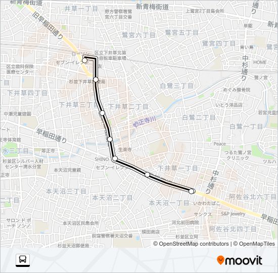 下井草駅〜阿佐谷営業所 Bus Line Map