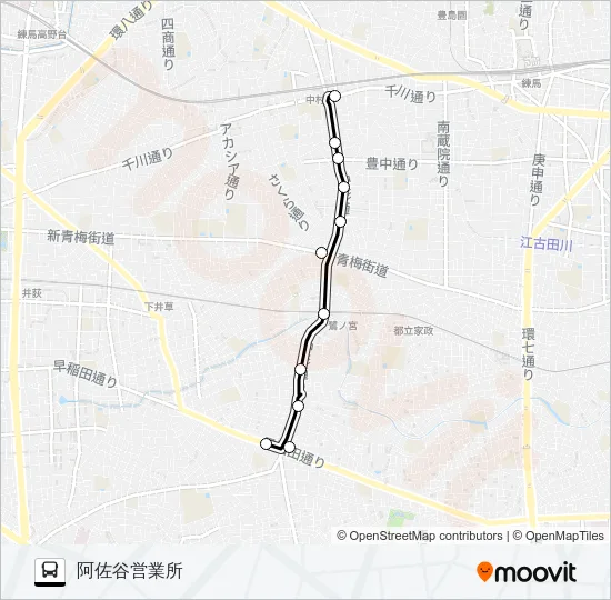 中村橋〜阿佐谷営：Ａ深 Bus Line Map