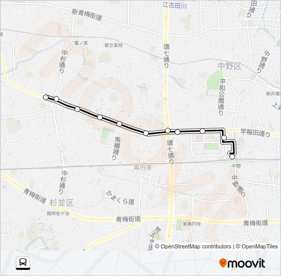 中野駅〜阿佐谷営業所Ｎ Bus Line Map