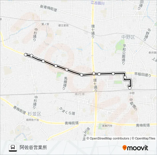 中野駅〜阿佐谷営業所Ｎ バスの路線図