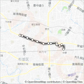 中野駅〜阿佐谷営業所Ｓ Bus Line Map