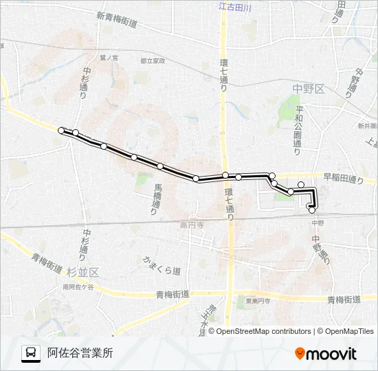 中野駅〜阿佐谷営業所Ｓ Bus Line Map