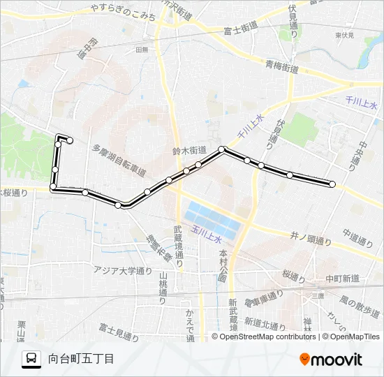 武蔵野（営）〜向台５Ｋ バスの路線図