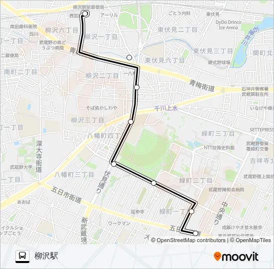 武蔵野（営）〜柳沢駅Ｈ Bus Line Map