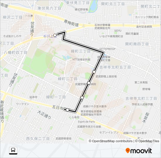 武蔵野（営）〜電通裏Ｋ Bus Line Map