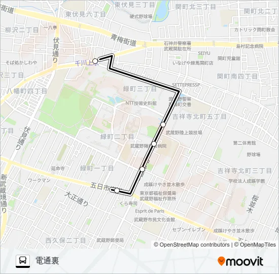 武蔵野（営）〜電通裏Ｋ バスの路線図