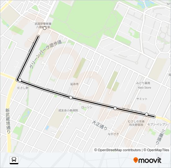 緑町２〜車庫：１１‐２ Bus Line Map
