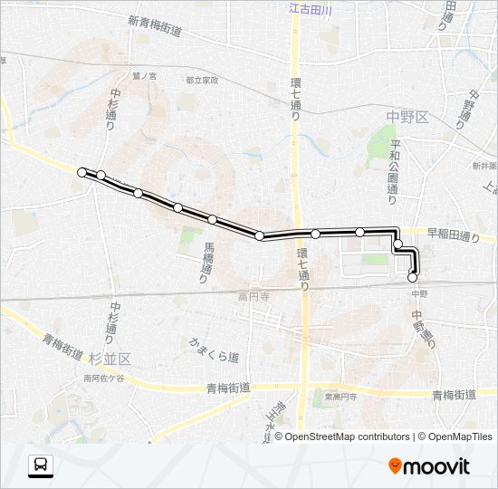 阿佐谷営業所〜中野駅Ｎ Bus Line Map