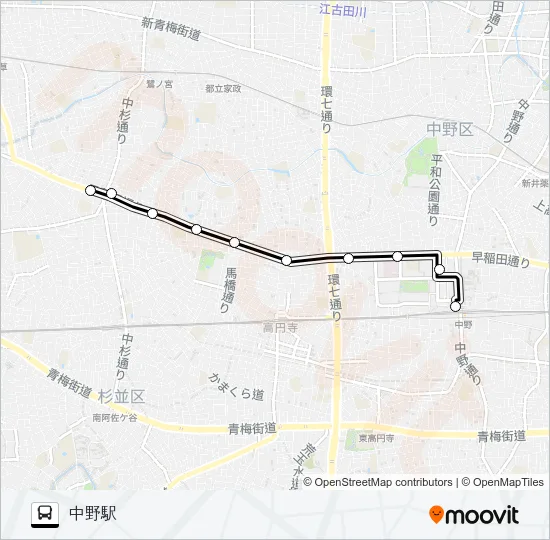 阿佐谷営業所〜中野駅Ｎ バスの路線図