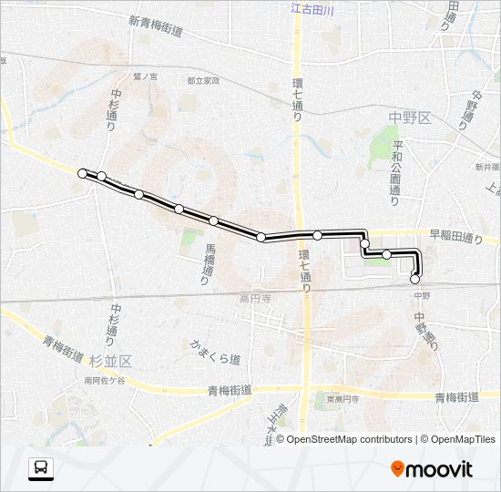 阿佐谷営業所〜中野駅Ｓ Bus Line Map