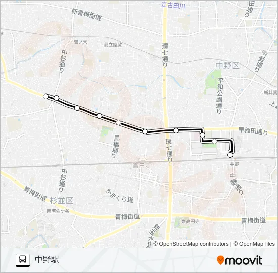 阿佐谷営業所〜中野駅Ｓ Bus Line Map