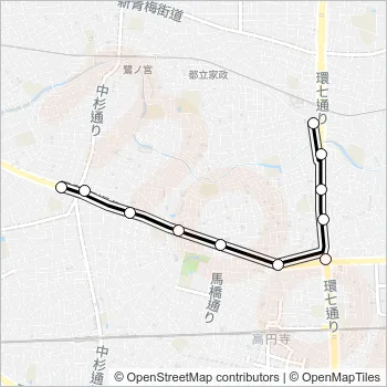 阿佐谷営業所〜野方：Ｂ Bus Line Map