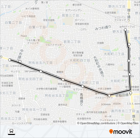 阿佐谷営業所〜野方：Ｂ Bus Line Map