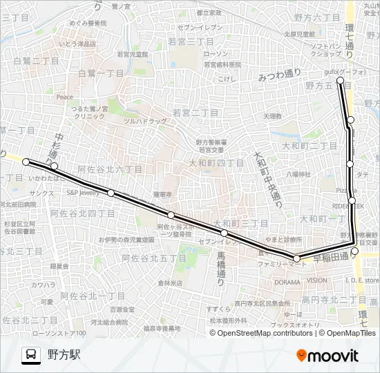 阿佐谷営業所〜野方：Ｂ バスの路線図