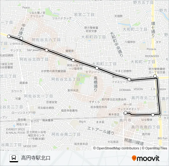 阿佐谷営業所〜高円寺駅 バスの路線図