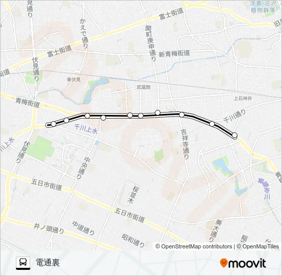青梅街道（営）〜電通裏 バスの路線図