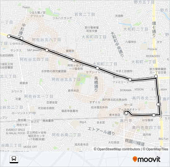 高円寺駅〜阿佐谷営業所 Bus Line Map