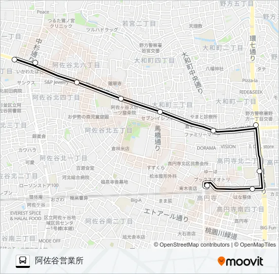 高円寺駅〜阿佐谷営業所 Bus Line Map