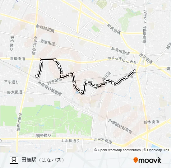ＮＩ花小金井駅〜田無駅 バスの路線図
