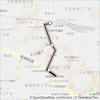 上石神井駅〜青梅（営）Ｋ Bus Line Map