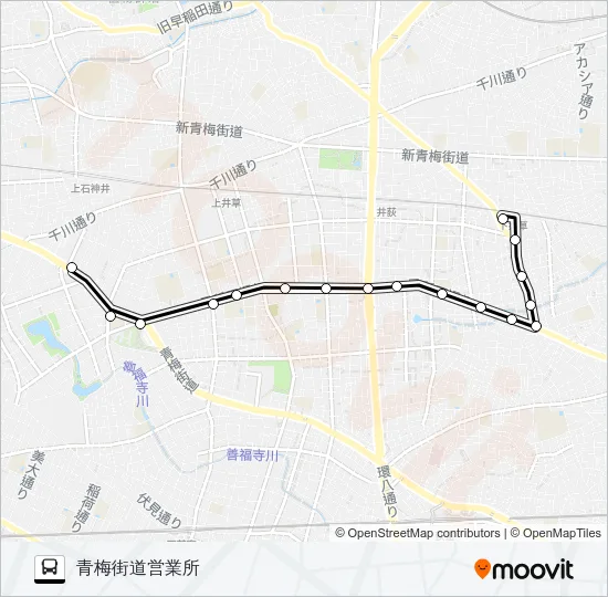 下井草駅〜青梅街道営業所 バスの路線図
