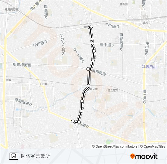 中村橋〜阿佐谷営業所：Ｎ Bus Line Map