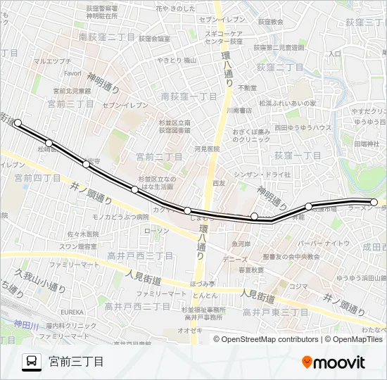 五日市（営）〜宮前３丁目 バスの路線図