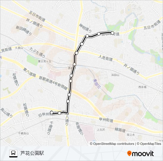 五日市（営）〜芦花公園駅 Bus Line Map
