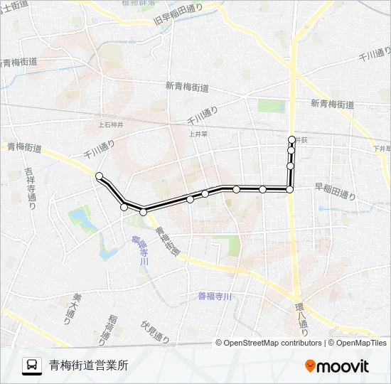 井荻駅〜青梅街道営業所Ｉ バスの路線図