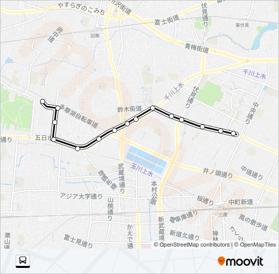 向台町５〜武蔵野（営）Ｈ Bus Line Map