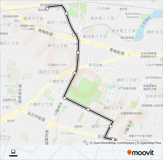 柳沢駅前〜武蔵野（営）Ｈ Bus Line Map