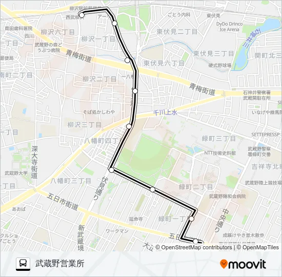 柳沢駅前〜武蔵野（営）Ｋ バスの路線図