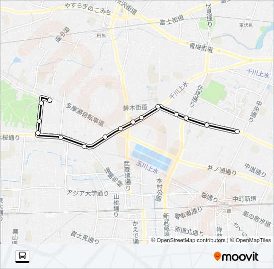 武蔵野（営）〜向台町５Ｈ Bus Line Map