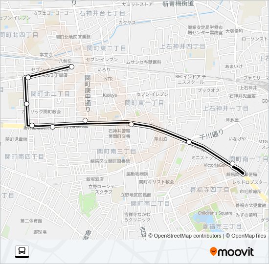 武蔵関駅〜青梅街道（営） Bus Line Map