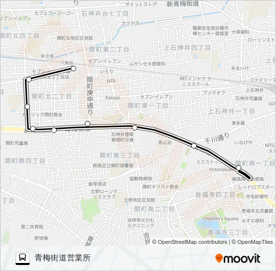 武蔵関駅〜青梅街道（営） Bus Line Map