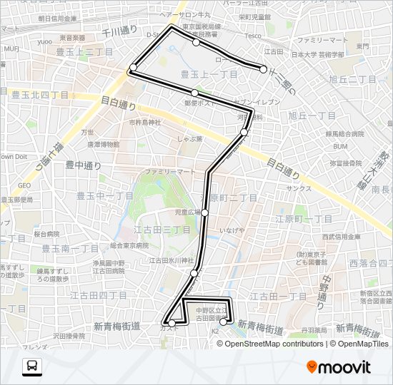 江古田駅〜丸山営業所：深 Bus Line Map